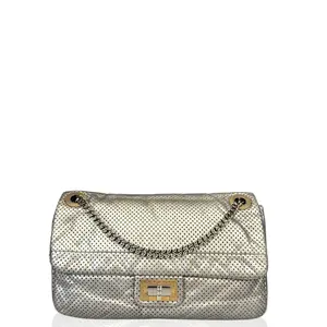 Pre-owned CHANEL Leather Shoulder Bags 2.55 Flap Bag Metallic Crackled Calfskin Silver (hs032826c6)