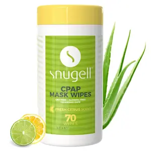 Snugell Citrus-Scented Travel CPAP Mask Wipes – 70 Count Canister – 100% Soft Cotton – Skin-Safe with Aloe Vera – Lint & Alcohol Free – Perfect for Cleaning and Sanitizing CPAP Masks and Devices Gentle Makeup