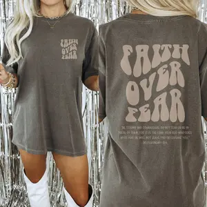 Comfort Colors Faith Over Fear Shirt Jesus Is King Tshirt Christian Shirt For Her Summer Women's Wear Cotton Polyester Blend Tops