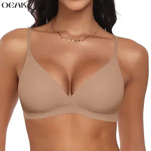 OEAK Women's Seamless Bralette - Wireless, No Padding, Deep V-Neck Triangle Cups