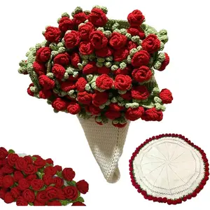 Rose Blanket Bouquet With Gift Bag（Random color）, Crochet Handmade Blanket of Roses For Valentine's Day and Mother's Day Gift