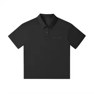 Drop Shoulder Short-Sleeve Polo PL0005 Unisex Loose Fit Polyester Cotton Blend Medium Stretch Black Casual Preppy Sporty Streetwear