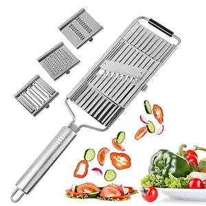 Stainless Steel 4 in 1 Multi-Purpose Vegetable Slicer, Handheld Cheese Grater & Vegetable Chopper with 4 Adjustable Blades for Various Vegetables