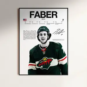 Brock Faber Poster, Minnesota Wild Wall Print, NHL Hockey Print,  Hockey Fan Gift, Sports Decor, Hockey Room Print