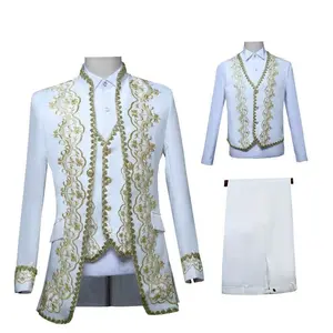European gold men's suit 3-piece set, black opera, stage performance costume, white men's suit formal business casual outfit ice outfit jumpsuit