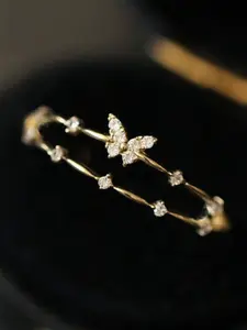 Butterfly Design Cuff Ring, Synthetic Zirconia Inlay Engagement Rings for Women & Girls S925 Sterling Silver Material, Fashion Jewelry for Party, Daily Decor, Trendy All-match & Exquisite Jewelry for Birthday Gift（with Box）