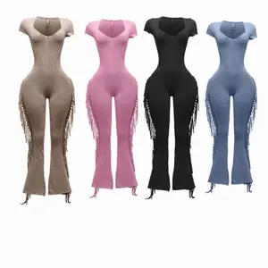 Mineral Washed Fringed Jumpsuit - Stylish and Comfortable Design for Everyday Wear