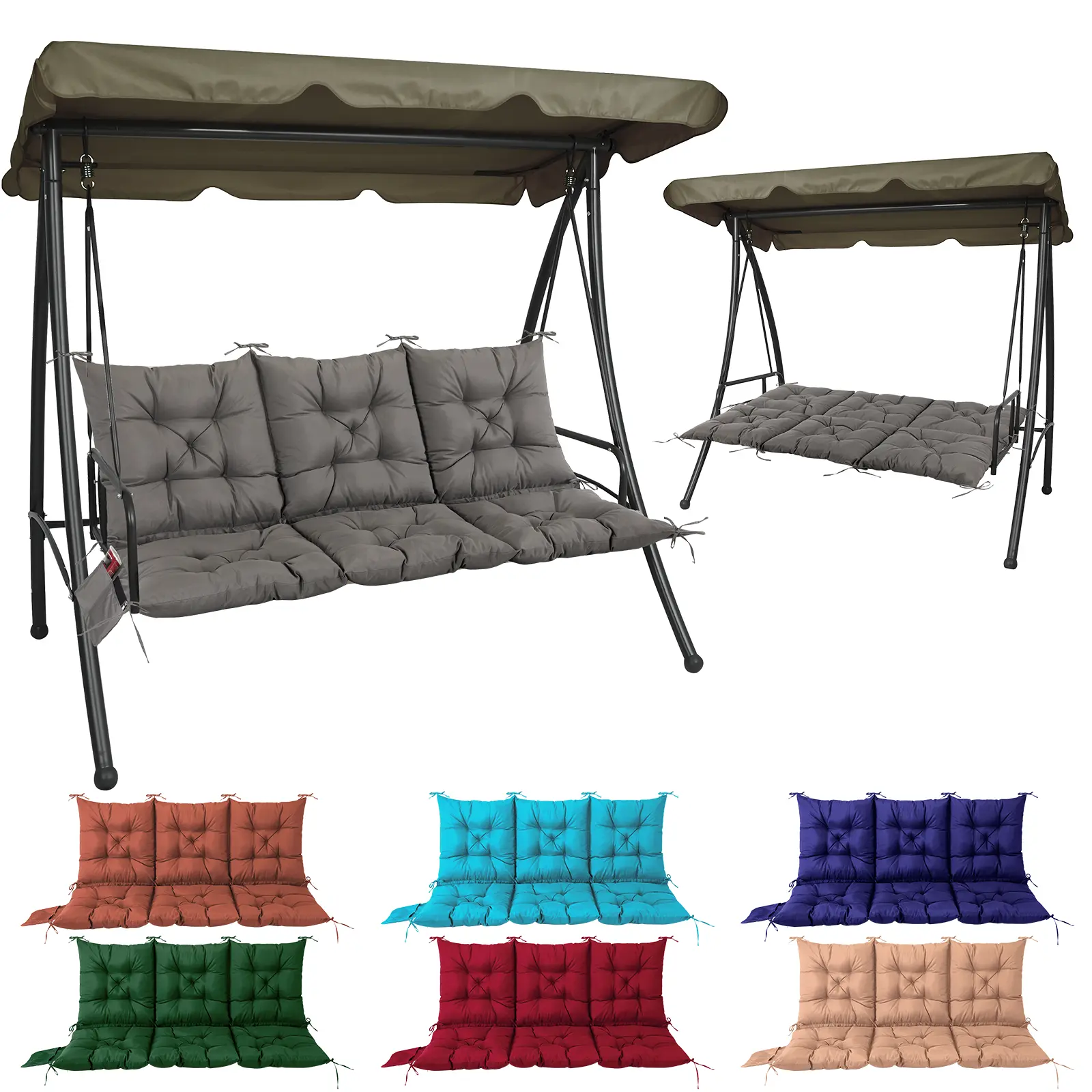 【Deals for You Days】3-Seat Porch Swing Cushion - 60x40 Inches, 4" Thick Fall-Ready Padding with Adjustable Ties & Storage Bag. Waterproof & Cool-Weather Resistant Bench Cushion for Cozy Autumn Relaxation in Patio, Garden or Backyard (Dark Grey)