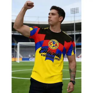 Mexico America Football Short Sleeve T-Shirt, Men's Blue Colorblock Casual Sporty Print Top, Fitted Short LengthRAIMENTRY