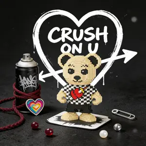 Valentine's Day Heart Bear 3D Puzzle Building Blocks Decoration, Home Office Shelf Decor, Party Tabletop Display, Ideal Gift