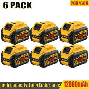 6 Pack 12.0Ah 20V/60V Lithium-ion Battery Max Replacement Batteries for Dewalt Tools Compatible with DCB606 DCB609 DCB612 for Cordless Power Tools Rechargeable High Capacity flexvolt
