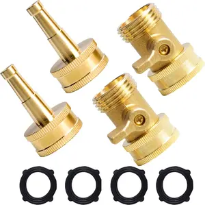2 Set Heavy Duty Brass Hose Nozzle,  Jet Nozzle with Hose Shutoff Valve, 3/4" GHT Nozzles for Garden Hose,  Wash, Extra 4 Rubber Washers
