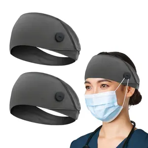 4-Pack Button Headbands for Women Non-Slip Nurse Hairbands with Ear Protection, Soft Turban Headwraps for Work, Yoga, Running, and Daily Wear (Nurse Print)
