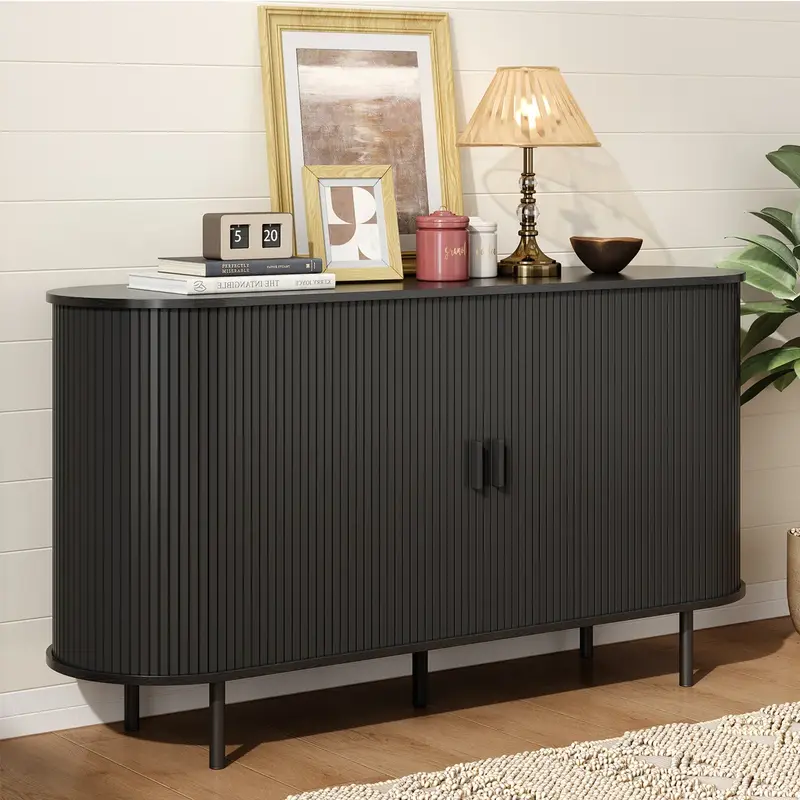 【Black Friday】ONBRILL 40/55'' Fluted Sideboard Storage Cabinet With Doors And Shelves - Credenza Storage Cabinet For Office, Bedroom Storage Cabinet, Hallway Storage Cabinet, Console Storage Cabinet