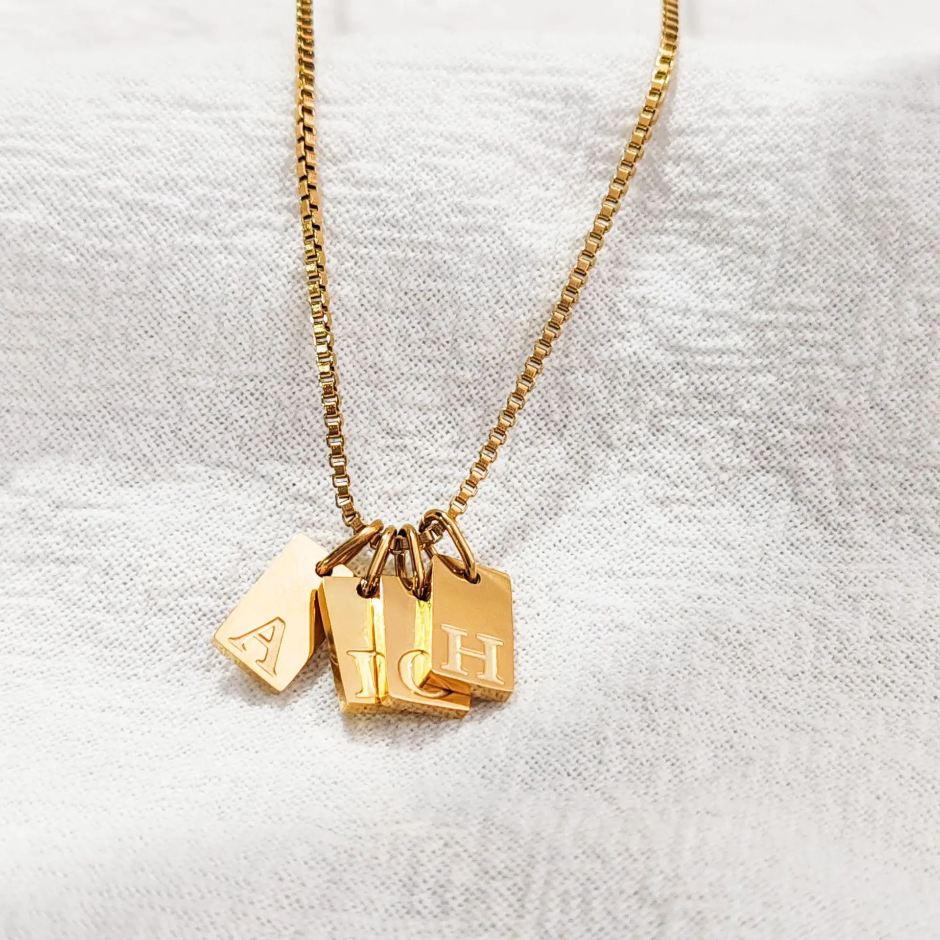 Little Initial Square Pendant Necklace for Women, 18K Gold Plated Tiny Letters Tag Necklace, Delicate Personalized Jewelry Gift for Her
