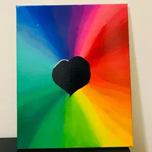 Rainbow Heart Canvas Art - Vibrant Colors & Black Heart Design - Perfect for Home Decor & Wall Art