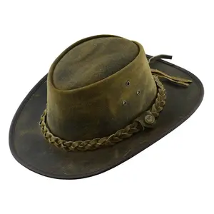 Safari Crazy Leather Cowboy Hat for Men & Women - Western Outback Hat, Genuine Leather, Shapeable Brim