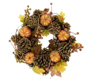 Northlight Pinecone and Pumpkin Fall Harvest Wreath 14" Unlit