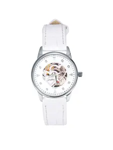 Stainless Steel Women's Automatic Mechanical Watch, Fashion Leather Strap Ladies Wristwatch, Simple Design, Elegant Style
