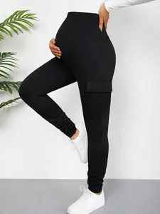 Maternity Grey Slim Cargo Pants with Abdominal Support - Work, Casual & Home Wear