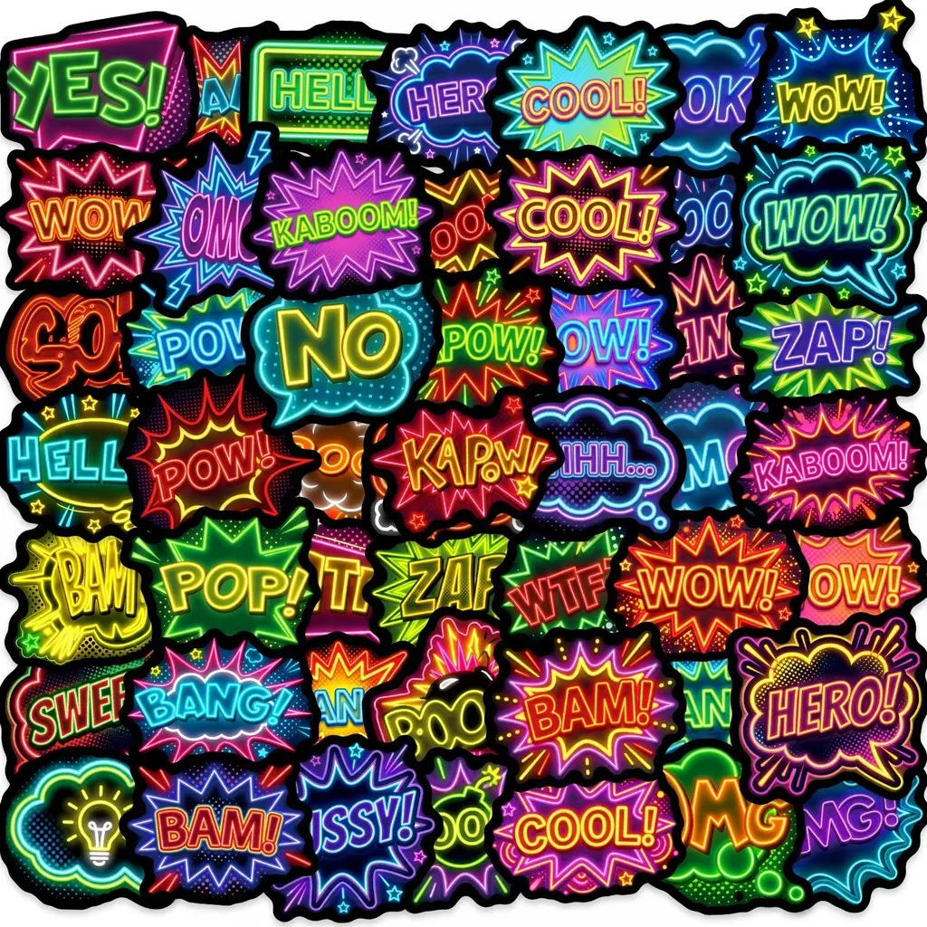 50Pcs New Cool Comic Bubble Stickers Non-Repeating DIY Decor For Journal Album Notebook
