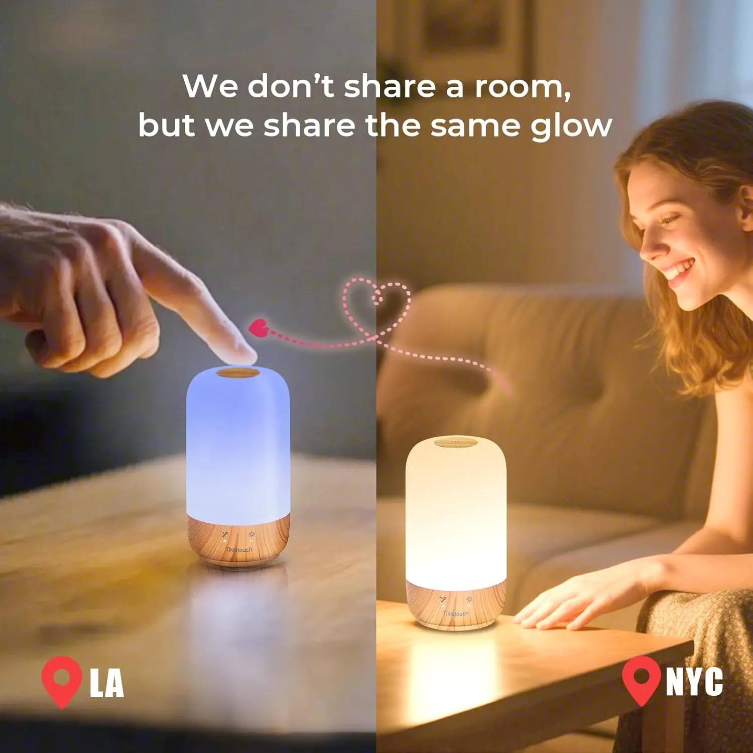 Tikkitouch Long-Distance Touch Couple Night Lamps (Set of 2) with WiFi & Bluetooth Setup, Mother’s Day Gift for Mom