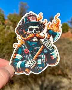 Skeleton Firefighter Sticker, firefighter, bunker gear, fireman, Blue collar Sticker, Hard Hat Stickers For Men