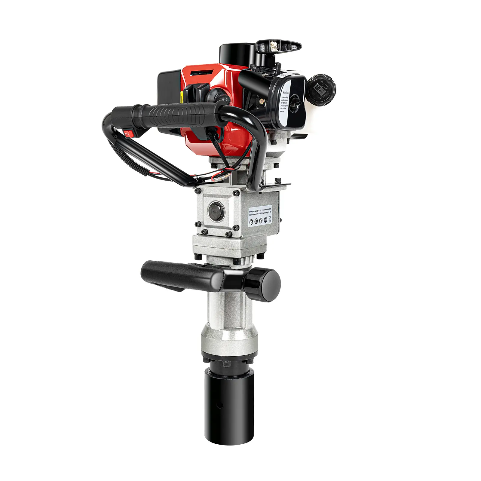 32.6cc 2-Stroke Gasoline Powered Pile Driver - Hand Pull Start, 1200-2200r/Min Impact Frequency, Red Black ABS Iron Alloy Steel & Aluminum Work Tools for Fencing Construction, Fence Driving