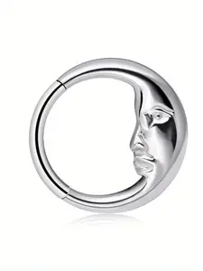 Stainless Steel Moon Man Body Piercing Jewelry Set, 8-10mm Membrane Clicker Ring, Nose Lip Ear Cartilage Hoop, Septum Pierced Ring, Unisex Fashion Accessories