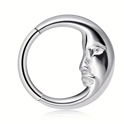 Stainless Steel Moon Man Body Piercing Jewelry Set, 8-10mm Membrane Clicker Ring, Nose Lip Ear Cartilage Hoop, Septum Pierced Ring, Nose Ring Hoops, Unisex Fashion Accessories, Nose Rings Hoops