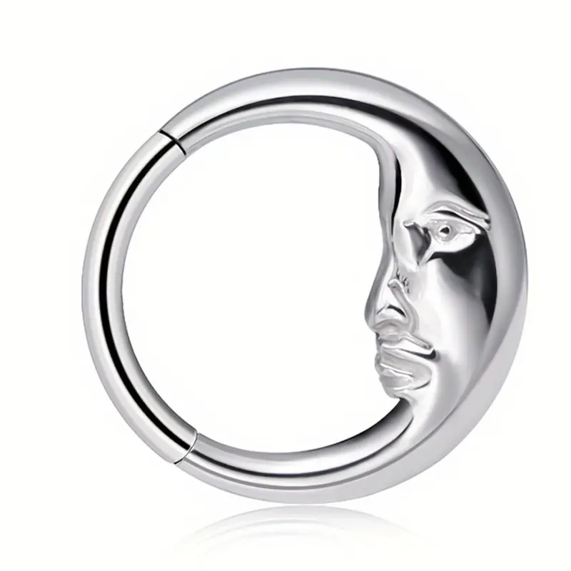 Stainless Steel Moon Man Body Piercing Jewelry Set, 8-10mm Membrane Clicker Ring, Nose Lip Ear Cartilage Hoop, Septum Pierced Ring, Nose Ring Hoops, Unisex Fashion Accessories, Nose Rings Hoops