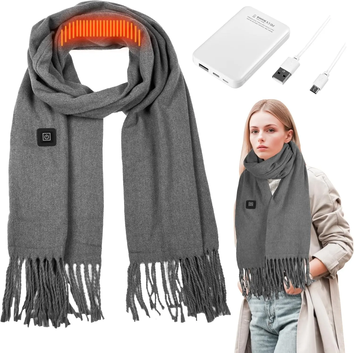 Heated Scarf for Women Men, Eletric Heated Scarf with Rechargeable Battery 5000mAh, Ideal Gift for Christmas