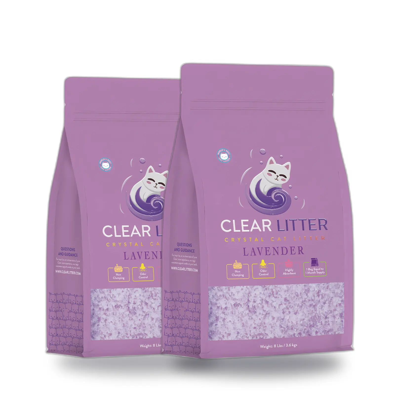 Clear Litter Lavender Crystal Cat Litter 2-Pack — Calming Scent, Odor Control Dust-Free Silica Gel, 2 x 8 lb Bags (16 lb Total)
