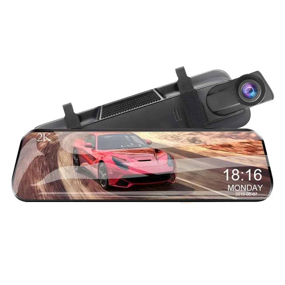 4K Streaming Rearview Mirror Dash Cam, Dual Camera Night Vision Parking Monitor, 32GB Memory, Loop Recording, Touch Screen Backup Assist