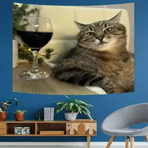 Funny Cat Tapestry Wall Art, Durable Polyester Fiber, 198. 12x149. 33.86 inch, Large Lightweight Wall Hanging for Living Room and Bedroom, Easy-Care Decorative Tapestry with Complimentary Hanging Accessories, Unique Gift Idea