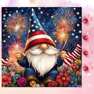 5D DIY Full Drill Round Diamond Painting - Crafts Diamond Art Kit Gnome, Fireworks, American Flag Mosaic, Canvas - DIY Home Decor, Wall Decoration, Suitable for Halloween and Christmas, Birthday and Anniversary Gifts