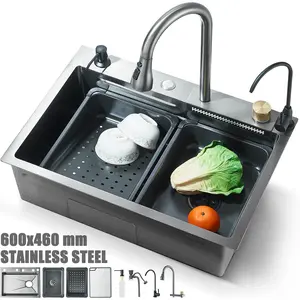 Senlesen 24x18 inch Stainless Steel Kitchen Sink with Pull Out/Down Faucet Drop in Single Bowl Sink with Drain Assembly Accessories Flying Rain Mixer Faucet Modern