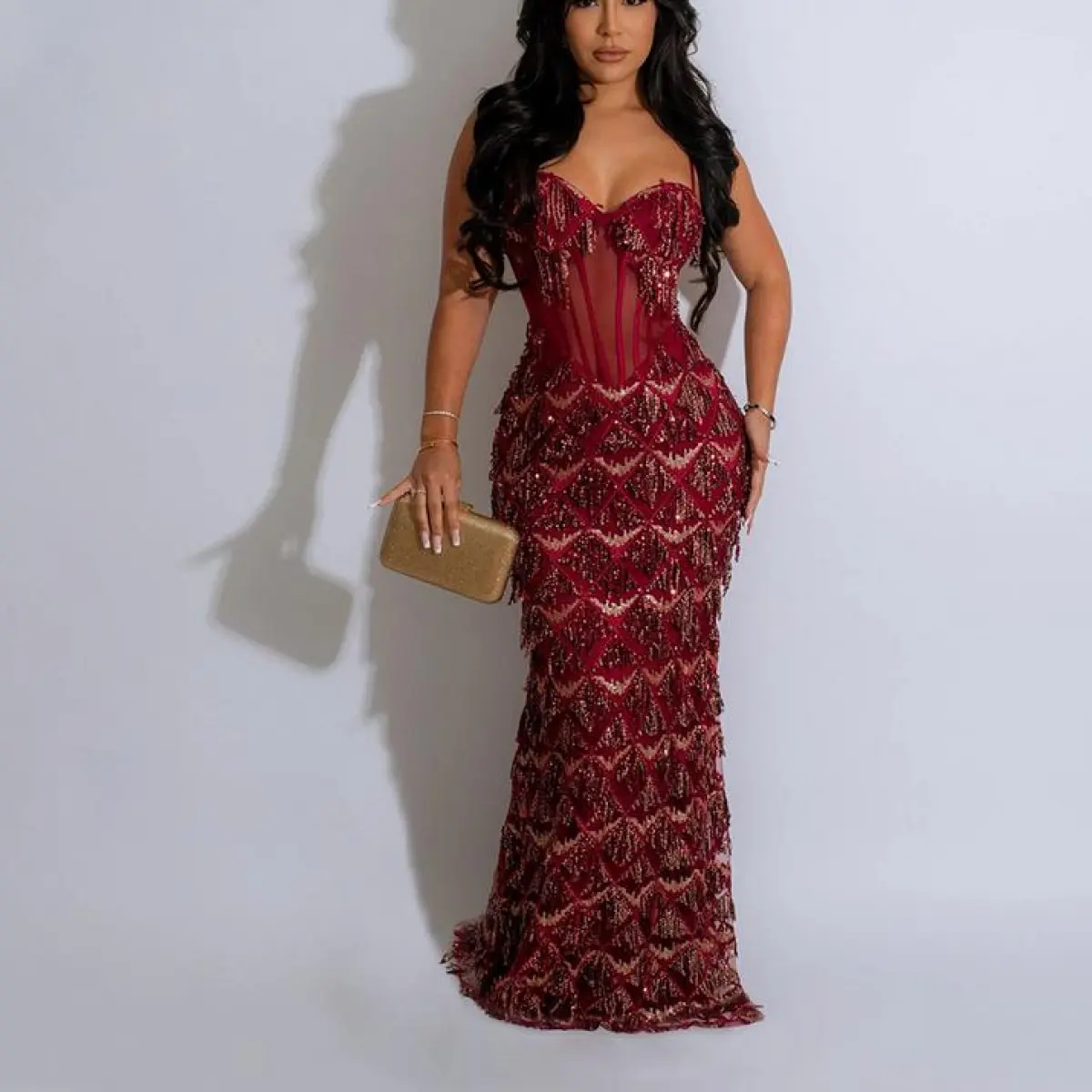 strapless open back dress Plus Size Gold Maxi Evening Dress Mermaid Wedding Party Night Elegant Gown Gold / 2XL main image 1