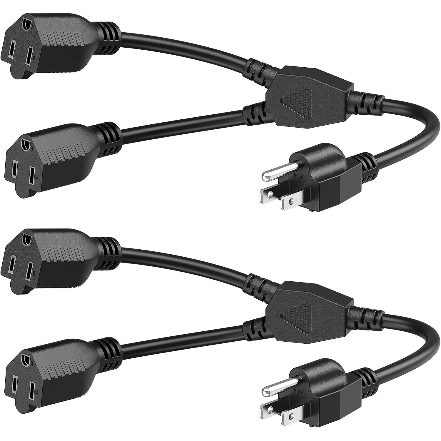 [ETL Listed]  2-Pack 16 AWG 2 Outlet Power Splitter, 1.2ft