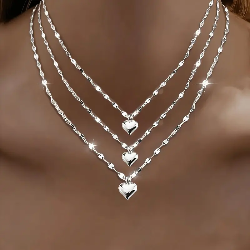3pcs Stainless Steel Anti-Allergy Love Lip Necklaces Set - Elegant, Shining, with Accessories - Ideal Valentine's Day Gift for Women - High-Quality All-Season Costume Jewelry chain necklace