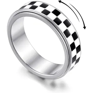 Anxiety Relief Plaid Spinning Ring, Rotating Fidget Band, Unisex Trendy Daily Jewelry Gift