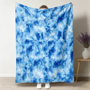 1pc Tie Dye Flannel Blanket, Soft Warm Blue Spiral Tie Dye Blanket, Cozy Plush Throw Blanket, Tie Dye Pattern Blanket, Ideal for Sofa Couch, Home Decor, Birthday Gift