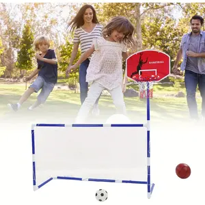 2 in 1 Sports Center for Kids Children Basketball Hoop with Soccer Goal Sports Activity Center Indoor Outdoor Parent Child Interactive Toys