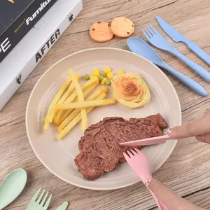 SURUIHK Reusable Cutlery Set - 24-Piece Wheat Straw Flatware for 8 - Perfect for Party Travel Work Picnic Camping Lightweight Durable Utensils