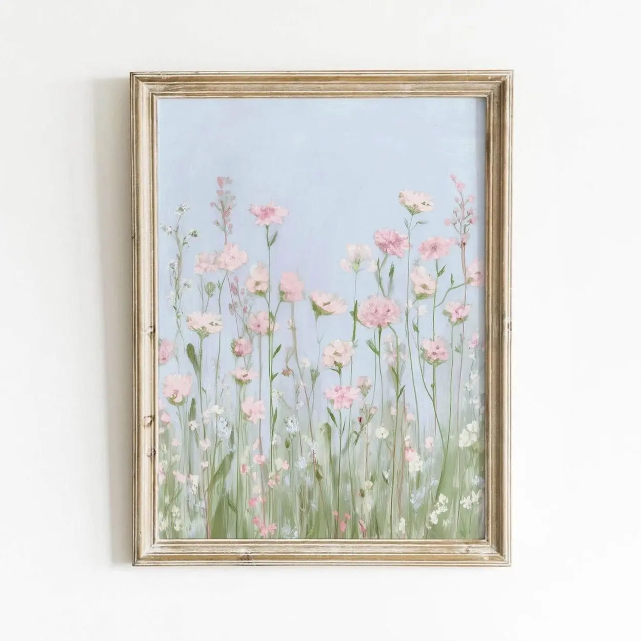 Wildflower Meadow Wall Art, Soft Pink Pastel Landscape Print, Feminine Bedroom Decor 1