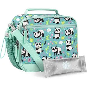 KF5-CPB25   Panda Lunch Box Kids Lunch Box for Girls Lunch Boxes for School Lunch Bag ice packs with Shoulder Strap for Toddler Preschool Kindergarten Teal