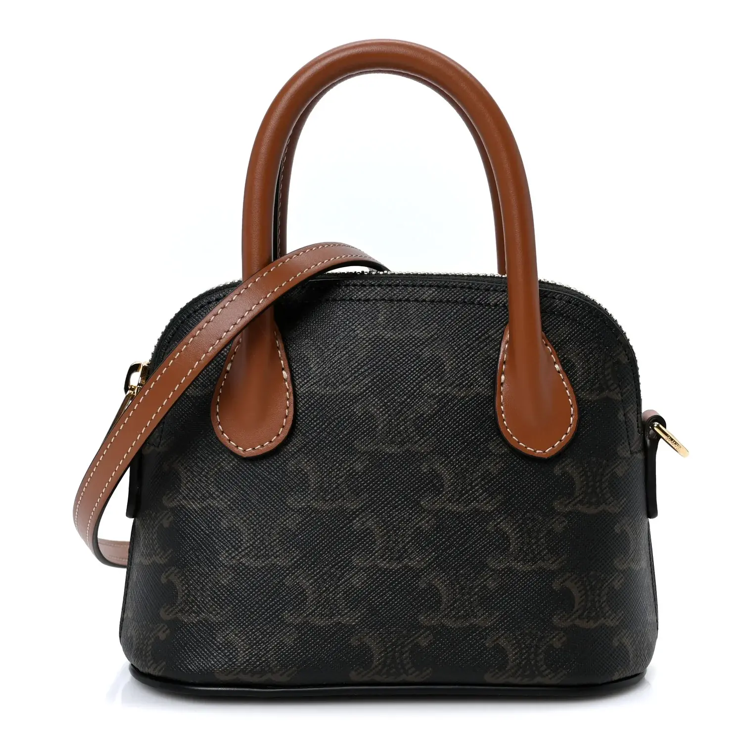 Pre-owned Celine Calfskin Shoulder Bags Canvas Triomphe Mini Honorine Bag Tan