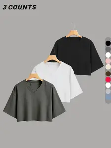 Women's V Neck Loose Fit Short Sleeve Drop Shoulder T-Shirt, Casual Fashion Sporty Activewear Top for Gym Yoga Sports, Y2K Style