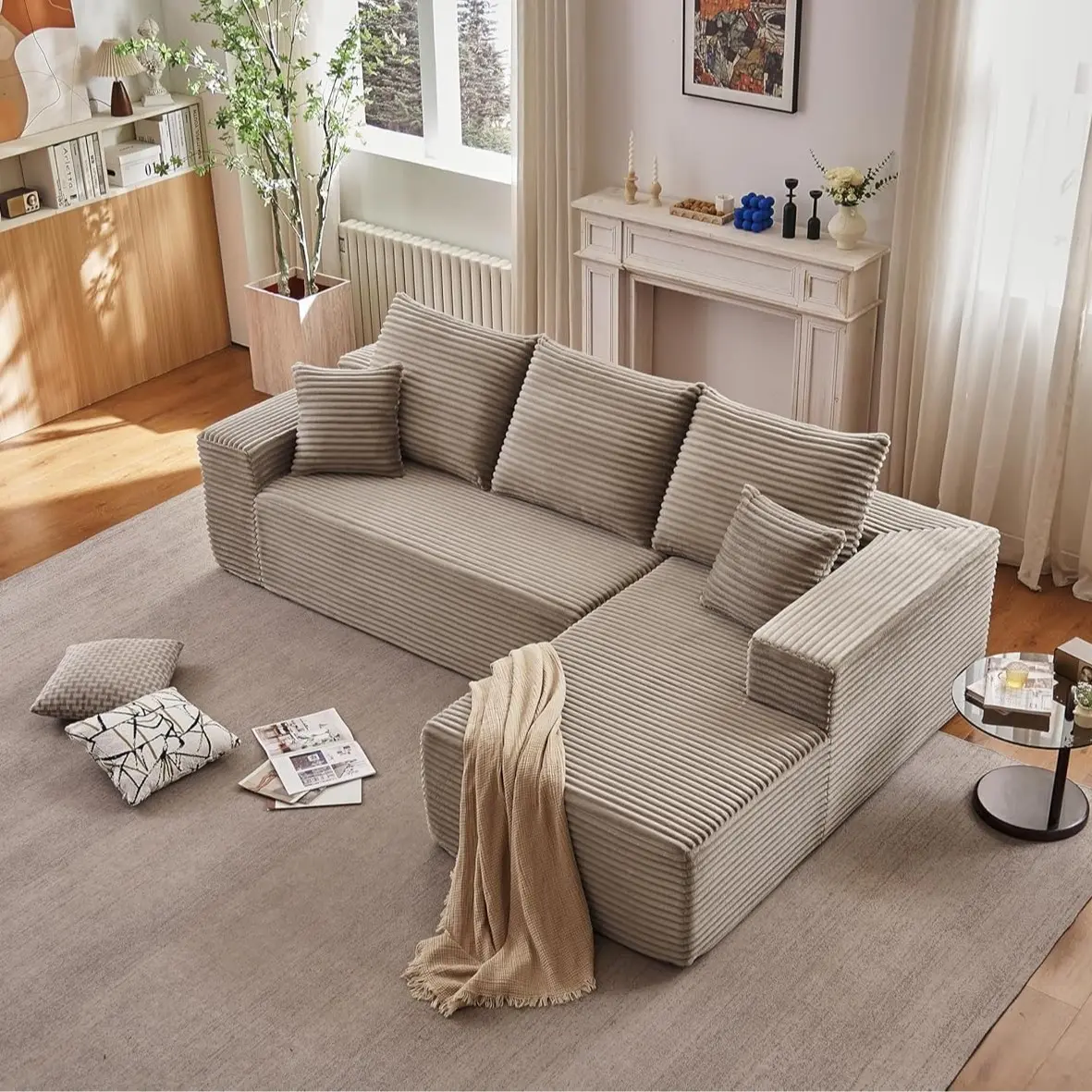 Khaki Corduroy Right Recliner