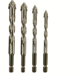 4pcs Carbide Drill Bits Are Highly Efficient And Wear-Resistant, Four-Blade Sawtooth Eccentric Drill Full Porcelain Tile Hexagonal Drill Bit, For Cast Iron Concrete Dry Drilling 6-8-10-12mm